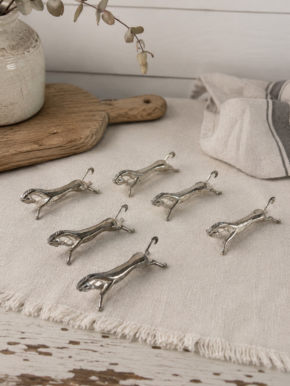 Vintage Horse Knife Holders Set of 6 – Silver Tone